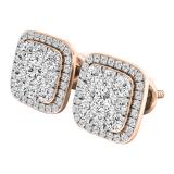 1.00 Carat (ctw) 10K Rose Gold Round White Diamond Ladies Cluster Style Stud Earrings 1 CT