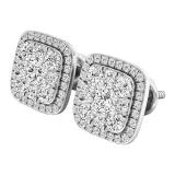 1.00 Carat (ctw) 10K White Gold Round White Diamond Ladies Cluster Style Stud Earrings 1 CT