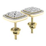 1.00 Carat (ctw) 18K Yellow Gold Round White Diamond Ladies Cluster Style Stud Earrings 1 CT