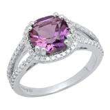 10K White Gold 8 MM Cushion Amethyst & Round Diamond Ladies Halo Split Shank Engagement Ring