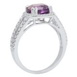10K White Gold 8 MM Cushion Amethyst & Round Diamond Ladies Halo Split Shank Engagement Ring