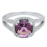 10K White Gold 8 MM Cushion Amethyst & Round Diamond Ladies Halo Split Shank Engagement Ring