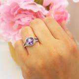 10K White Gold 8 MM Cushion Amethyst & Round Diamond Ladies Halo Split Shank Engagement Ring