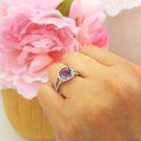 10K White Gold 8 MM Cushion Amethyst & Round Diamond Ladies Halo Split Shank Engagement Ring