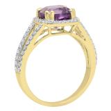 10K Yellow Gold 8 MM Cushion Amethyst & Round Diamond Ladies Halo Split Shank Engagement Ring