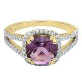 10K Yellow Gold 8 MM Cushion Amethyst & Round Diamond Ladies Halo Split Shank Engagement Ring