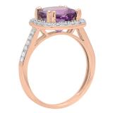 14K Rose Gold 9X9 MM Cushion Amethyst & Round White Diamond Bridal Halo Engagement Ring