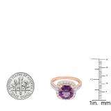 14K Rose Gold 9X9 MM Cushion Amethyst & Round White Diamond Bridal Halo Engagement Ring