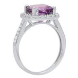 14K White Gold 9X9 MM Cushion Amethyst & Round White Diamond Bridal Halo Engagement Ring