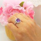 14K White Gold 9X9 MM Cushion Amethyst & Round White Diamond Bridal Halo Engagement Ring