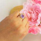 14K White Gold 9X9 MM Cushion Amethyst & Round White Diamond Bridal Halo Engagement Ring