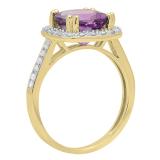 14K Yellow Gold 9X9 MM Cushion Amethyst & Round White Diamond Bridal Halo Engagement Ring