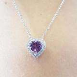 10K White Gold 8 MM Heart Amethyst & Round Diamond Heart Double Halo Pendant