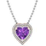 14K Rose Gold 8 MM Heart Amethyst & Round Diamond Heart Double Halo Pendant