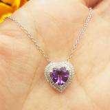 14K White Gold 8 MM Heart Amethyst & Round Diamond Heart Double Halo Pendant