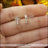 0.12 Carat (ctw) 18K White Gold Round White Diamond Ladies Cross Stud Earrings