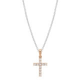 0.15 Carat (ctw) 10K Rose Gold Round Diamond Ladies Cross Pendant (Silver Chain Included)