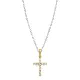 0.15 Carat (ctw) 14K Yellow Gold Round Diamond Ladies Cross Pendant (Silver Chain Included)