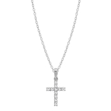 0.15 Carat (ctw) 18K White Gold Round Diamond Ladies Cross Pendant (Silver Chain Included)