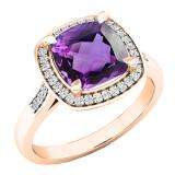 10K Rose Gold 8 MM Cushion Amethyst & Round White Diamond Ladies Bridal Halo Engagement Ring