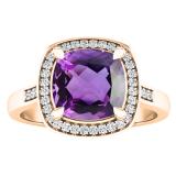 10K Rose Gold 8 MM Cushion Amethyst & Round White Diamond Ladies Bridal Halo Engagement Ring