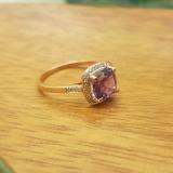 10K Rose Gold 8 MM Cushion Amethyst & Round White Diamond Ladies Bridal Halo Engagement Ring