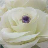 10K Rose Gold 8 MM Cushion Amethyst & Round White Diamond Ladies Bridal Halo Engagement Ring