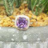10K Rose Gold 8 MM Cushion Amethyst & Round White Diamond Ladies Bridal Halo Engagement Ring