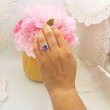 10K White Gold 8 MM Cushion Amethyst & Round White Diamond Ladies Bridal Halo Engagement Ring