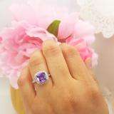 10K White Gold 8 MM Cushion Amethyst & Round White Diamond Ladies Bridal Halo Engagement Ring