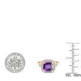 14K Rose Gold 8 MM Cushion Amethyst & Round White Diamond Ladies Bridal Halo Engagement Ring