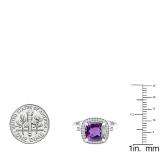 14K White Gold 8 MM Cushion Amethyst & Round White Diamond Ladies Bridal Halo Engagement Ring