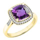 14K Yellow Gold 8 MM Cushion Amethyst & Round White Diamond Ladies Bridal Halo Engagement Ring