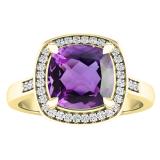 14K Yellow Gold 8 MM Cushion Amethyst & Round White Diamond Ladies Bridal Halo Engagement Ring