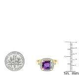 14K Yellow Gold 8 MM Cushion Amethyst & Round White Diamond Ladies Bridal Halo Engagement Ring