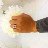 14K Yellow Gold 8 MM Cushion Amethyst & Round White Diamond Ladies Bridal Halo Engagement Ring
