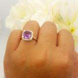 14K Yellow Gold 8 MM Cushion Amethyst & Round White Diamond Ladies Bridal Halo Engagement Ring