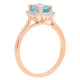 10K Rose Gold 8X6 MM Oval Blue Topaz & Round White Diamond Bridal Engagement Ring