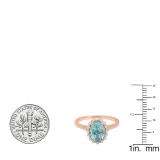 10K Rose Gold 8X6 MM Oval Blue Topaz & Round White Diamond Bridal Engagement Ring