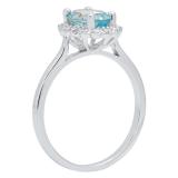 10K White Gold 8X6 MM Oval Blue Topaz & Round White Diamond Bridal Engagement Ring
