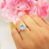 10K White Gold 8X6 MM Oval Blue Topaz & Round White Diamond Bridal Engagement Ring