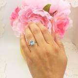 10K White Gold 8X6 MM Oval Blue Topaz & Round White Diamond Bridal Engagement Ring