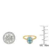 10K Yellow Gold 8X6 MM Oval Blue Topaz & Round White Diamond Bridal Engagement Ring