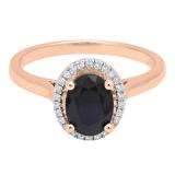 10K Rose Gold 8X6 MM Oval Blue Sapphire & Round White Diamond Ladies Bridal Halo Engagement Ring