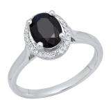 10K White Gold 8X6 MM Oval Blue Sapphire & Round White Diamond Ladies Bridal Halo Engagement Ring