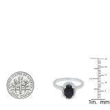 10K White Gold 8X6 MM Oval Blue Sapphire & Round White Diamond Ladies Bridal Halo Engagement Ring