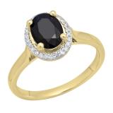 10K Yellow Gold 8X6 MM Oval Blue Sapphire & Round White Diamond Ladies Bridal Halo Engagement Ring