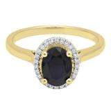 10K Yellow Gold 8X6 MM Oval Blue Sapphire & Round White Diamond Ladies Bridal Halo Engagement Ring