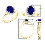 10K Yellow Gold 8X6 MM Oval Blue Sapphire & Round White Diamond Ladies Bridal Halo Engagement Ring
