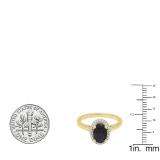 10K Yellow Gold 8X6 MM Oval Blue Sapphire & Round White Diamond Ladies Bridal Halo Engagement Ring